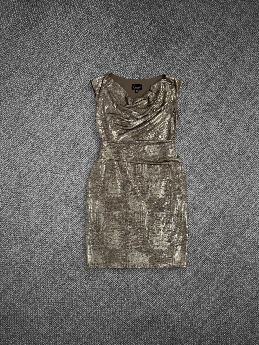 Connected Apparel Metallic Gold Draped Sheath Dress Size 8P